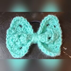 Handmade Mint Green Crochet Bow Hair Tie